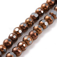 Electroplated Non-magnetic Synthetic Hematite Beads Strands, Faceted, Round, Coffee Plated, 6~6.5x5~5.5mm, Hole: 1.4mm, about 73pcs/strand, 15.59~15.75 inch(39.6~40cm)(G-G862-02D)
