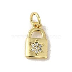 Brass Micro Pave Cubic Zirconia Charms, Real 18K Gold Plated, Lock Charms, Clear, 12.5x7x1.5mm, Hole: 3mm(KK-M283-28C-01)