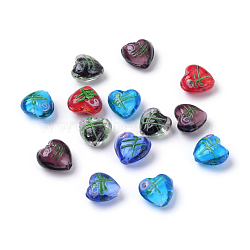 Valentine Gifts for Her Ideas Handmade Silver Foil Lampwork Beads, Heart, Mixed Color, 14~17x15~17mm, Hole: 2mm(X-FOIL-LHH022-M)