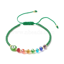 Flat Round Evil Eye Lampwork Braided Bead Bracelet, Glass Seed Beads Adjustable Bracelet for Women, Medium Sea Green, Inner Diameter: 2-3/8~4-1/8 inch(5.9~10.4cm)(BJEW-JB07234-04)