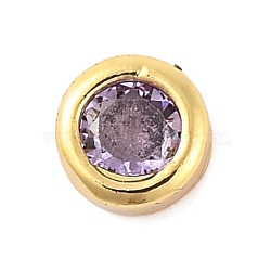 Rack Plating Flat Round Brass Micro Pave Cubic Zirconia Cabochons, Cadmium Free & Lead Free, Long-Lasting Plated, Real 18K Gold Plated, Lilac, 4x2mm(KK-F874-03G-09)