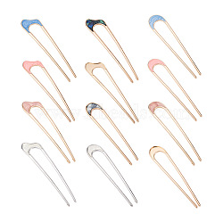 12Pcs 4 Style Zinc Alloy Hair Fork, with Resin Imitation Shell/Enamel, Platinum & Light Gold, 102~108x21.5~25x2~3mm, 12pcs(OHAR-BY0001-01)