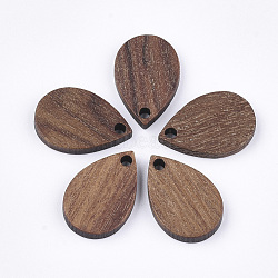 Wood Pendants, Teardrop, Saddle Brown, 17x11x2.5~3mm, Hole: 1.6mm(X-WOOD-S054-37)