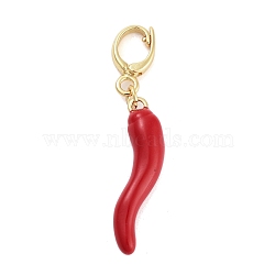 Brass Enamel Pendants, Chili Charms, Real 18K Gold Plated, Red, 26x7x5mm, Hole: 5x6mm(X-KK-G496-09G)