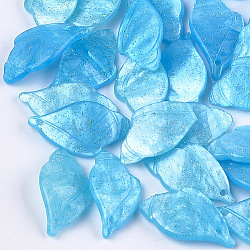 Cellulose Acetate(Resin) Pendants, Leaf, Deep Sky Blue, 23~24x13x4~4.5mm, Hole: 1.2mm(KY-S157-41A)