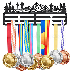 Iron Medal Holder Frame, Medals Display Hanger Rack, 2 Lines, with Screws, Rectangle, Mountain & Forest, 150x400mm(ODIS-WH0022-036)