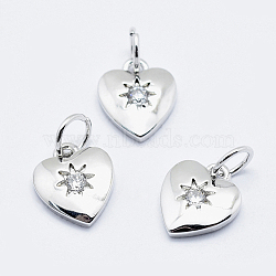 Brass Micro Pave Cubic Zirconia Charms, Long-Lasting Plated, Lead Free & Nickel Free & Cadmium Free, Heart, Real Platinum Plated, 10x8.5x2mm, Hole: 3mm(RB-I078-67P-NR)