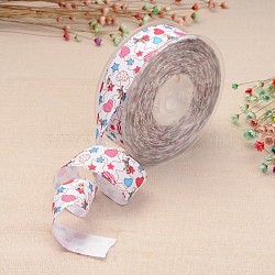 Heart & Star Printed Polyester Ribbon for Gift Packing and Festival Decoration, White, 1 inch(25mm), 100yards/roll(91.44m/roll)(SRIB-M011-01A)