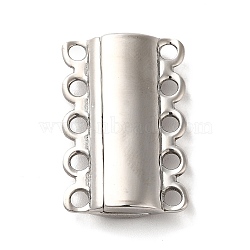 Non-Tarnish 304 Stainless Steel Multi-Strand Magnetic Slide Clasps, 5-Strand, 10-Hole, Rectangle, Stainless Steel Color, 28x18.5x6mm, Hole: 2.5mm(STAS-P325-04P)