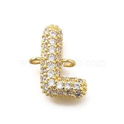 Brass Micro Pave Cubic Zirconia Letter Links, for Personalized Name Necklace Making, Long-Lasting Plated, Cadmium Free & Lead Free, Letter L, 15x11.5x4mm, Hole: 1.5mm(KK-I717-04L)