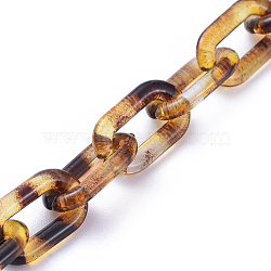 Handmade Acrylic Cable Chains, Oval, Leopard Print Design, for Jewelry Making, Goldenrod, Link: 14x8x2mm, 39.37 inch(1m)/strand(AJEW-JB00597-02)