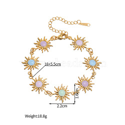 304 Stainless Steel Enamel Link Chain Bracelets for Women, Sun, Golden, Colorful, 7.09 inch(18cm)(WGB3238-01)