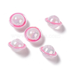 UV Plating Rainbow Iridescent Acrylic Beads, Planet, Hot Pink, 22.5x15mm, Hole: 3.5mm(PACR-M003-11C)