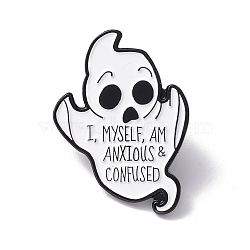 I, Myself, Am Anxious & Confused Enamel Pin, Ghost Alloy Brooch for Halloween, Electrophoresis Black, White, 30x22x1mm(FIND-K005-08EB)