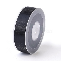 Double Face Polyester Satin Ribbon, with Metallic Silver Color, Black, 1 inch(25mm), about 100yards/roll(91.44m/roll)(SRIB-P012-A05-25mm)