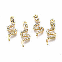 Brass Micro Pave Clear Cubic Zirconia Pendants, Nickel Free, Snake, Real 18K Gold Plated, 19x6x2mm, Hole: 1mm(X1-KK-Q277-050-NF)