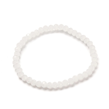 Faceted Glass Rondelle Beads Stretch Bracelet for Kid, Imitation Jade Glass Bracelet, White, 4x3.5mm, Inner Diameter: 1-7/8 inch(4.8cm)