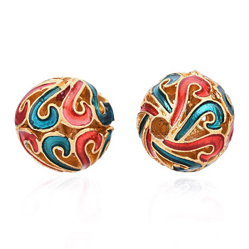 Alloy Enamel Beads, Matte Style, Cadmium Free & Lead Free, Round, Red, 10x9.5mm, Hole: 2mm