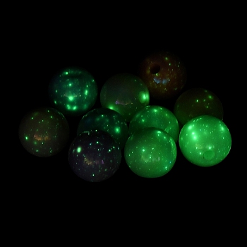 UV Plating Rainbow Iridescent Acrylic Beads, Luminous Glow in the Dark, Round, Mixed Color, 10mm, Hole: 2mm
