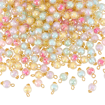 Transparent Acrylic Charms, Faceted, with Golden Tone Iron & Alloy Findings, Bead in Bead, AB Color, Round, Mixed Color, 14x8mm, Hole: 2.5mm, 200pcs/box