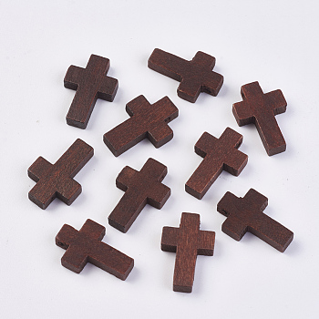 Wood Pendants, Dyed, Cross, Coconut Brown, 22x15x4.2mm, Hole: 2mm