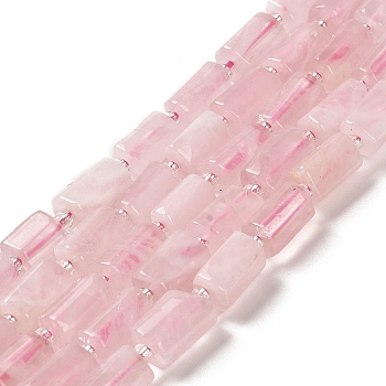 Natural Rose Quartz Beads Strands, with Seed Beads, Faceted, Column, 8.5~11x5.5~6.5mm, Hole: 1mm, about 14~15pcs/strand, 7.48''(19cm)