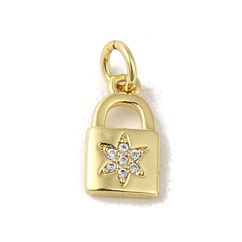 Brass Micro Pave Cubic Zirconia Charms, Real 18K Gold Plated, Lock Charms, Clear, 12.5x7x1.5mm, Hole: 3mm