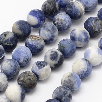 Natural Sodalite Beads Strands, Grade B, Frosted, Round, 6mm, Hole: 0.8mm, about 60pcs/strand, 14.1 inch