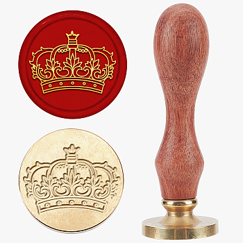 Wax Seal Stamp Set, Sealing Wax Stamp Solid Brass Head,  Wood Handle Retro Brass Stamp Kit Removable, for Envelopes Invitations, Gift Card, Crown, 83x22mm, Stamps: 25x14.5mm