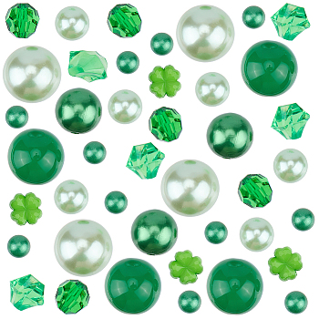 Saint Patrick's Day  Vase Fillers, Including Round Acrylic & ABS Plastic Imitation Pearl Round Beads, Green, 8~20x8~20x6~20mm, Hole: 1~2.5mm