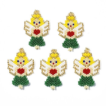 MIYUKI & TOHO Japanese Seed Beads, Handmade Pendants, Loom Pattern, Fairy, Yellow, 37x22.5x2mm, Hole: 1.8mm