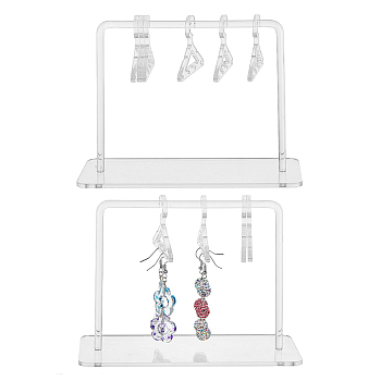 Transparent Acrylic Earring Display Stands, Coat Hanger Shape, Clear, Finish Product: 6x15x10.35cm, Hole: 2mm, about 10pcs/set