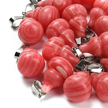 Dyed Synthetic Rhodochrosite Pendants, with 201 Stainless Steel Finding, Gourd, 22~23x13mm, Hole: 4x7mm