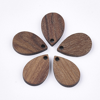 Wood Pendants, Teardrop, Saddle Brown, 17x11x2.5~3mm, Hole: 1.6mm