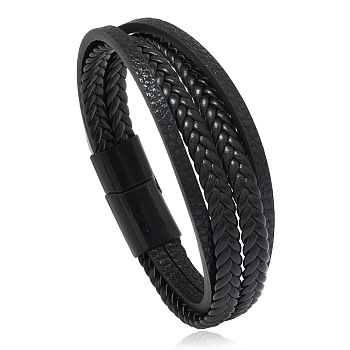 Minimalist Braided Leather Magnetic Clasp Bracelet for Men - Retro and Trendy Design, Black, size 1