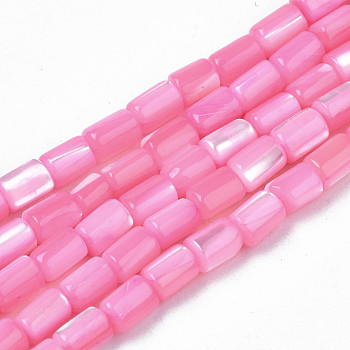 Natural Trochid Shell/Trochus Shell Beads Strands, Dyed, Column, Pearl Pink, 4~5x3~3.5mm, Hole: 0.9mm, about 77~78pcs/strand, 15.55 inch~15.75 inch(39.5~40cm)