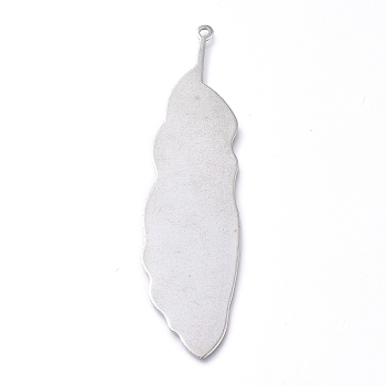 304 Stainless Steel Big Pendants, Stamping Blank Tag, Feather, Stainless Steel Color, 71x19x0.6mm, Hole: 1.6mm