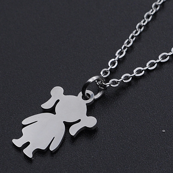 201 Stainless Steel Pendant Necklaces, with Cable Chains and Lobster Claw Clasps, Blank Stamping Tag Girl, Stainless Steel Color, 15.74 inch(40cm), 1.5mm