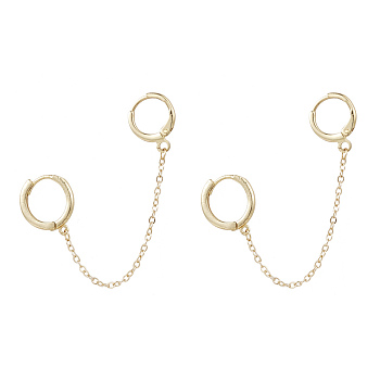 Handcuff Earrings, Alloy & Brass Huggie Hoop Earring, with Brass Cable Chains, Golden, 85mm, Pin: 1mm