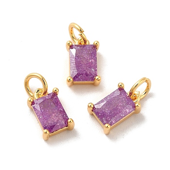 Real 18K Gold Plated Brass Micro Pave Cubic Zirconia Pendants, with Jump Rings, Rectangle, Medium Purple, 10x6x4mm, Hole: 3mm