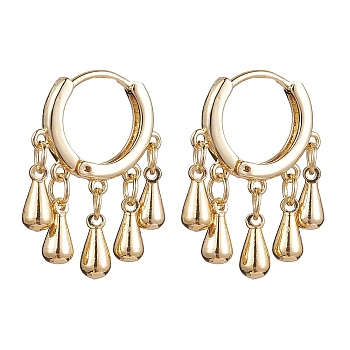 Brass Hoop Earrings, Teardrop Drop Earrings, Golden, 24x18.5x4mm