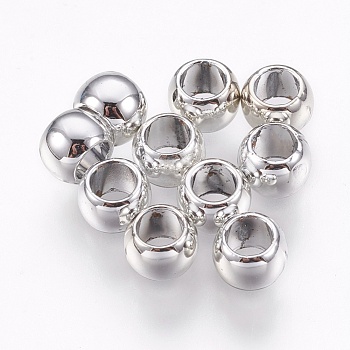 Alloy European Beads, Large Hole Beads, Flat Round, Platinum, 6.5x5mm, Hole: 4mm