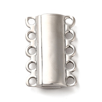 304 Stainless Steel Multi-Strand Magnetic Slide Clasps, 5-Strand, 10-Hole, Rectangle, Stainless Steel Color, 28x18.5x6mm, Hole: 2.5mm