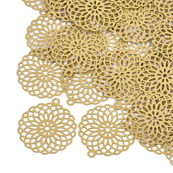 430 Stainless Steel Filigree Pendants, Spray Painted, Etched Metal Embellishments, Flower, Goldenrod, 30x27x0.3mm, Hole: 1.8mm