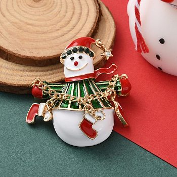 Christmas Theme Enamel Pins, Light Golden Alloy Rhinestone for Backpack Clothes, Snowman, 46.5x40mm