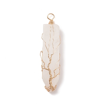 Natural Quartz Crystal Big Pendants, with Golden Tone Copper Wire Wrapped, Sword with Tree, 63.5x14x10mm, Hole: 4.4mm