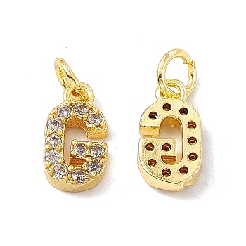 Real 18K Gold Plated Brass Micro Pave Clear Cubic Zirconia Charms, with Jump Ring, Letter.G, 12x6x2.5mm, Hole: 3.4mm