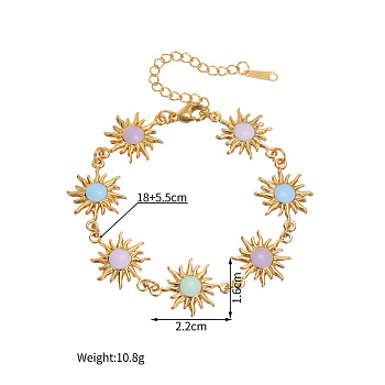 304 Stainless Steel Enamel Link Chain Bracelets for Women, Sun, Golden, Colorful, 7.09 inch(18cm)