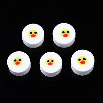 Handmade Polymer Clay Beads, for DIY Jewelry Crafts Supplies, Flat Round with Duck, White, 8.5~9.5x4~5mm, Hole: 1.6mm