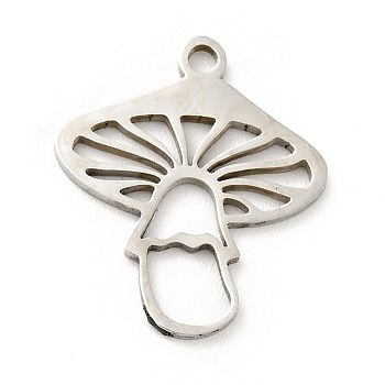 201 Stainless Steel Pendants, Mushroom, Stainless Steel Color, 17x14.5x1mm, Hole: 1.4mm